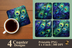 Beauty Peacock Feathers Coaster Sublimation Design Product Image 1