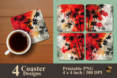 Abstract Bamboo Leaf Coaster Sublimation Design Product Image 1
