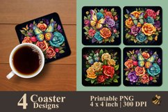 Colorful Roses And Butterfly Coaster Sublimation Designs Product Image 1