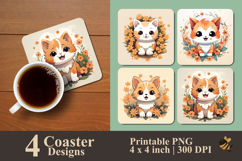 Cute Little Cat Coaster Sublimation Design Product Image 1