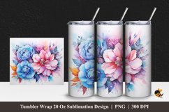 Watercolor Flowers Tumbler Wrap Sublimation Design 1 Product Image 1