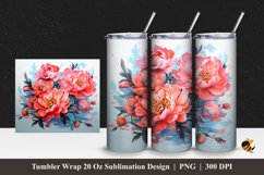Painting Peony Flower Tumbler Wrap Sublimation Design 1 Product Image 1