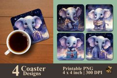 Cute Elephant And Gift Coaster Sublimation Designs Product Image 1