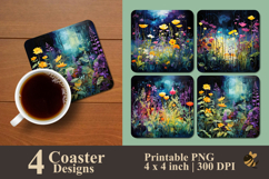 Abstract Garden Flower Coaster Sublimation Design Product Image 1