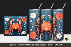Cute Crab And Flower Tumbler Wrap Sublimation Design 1 Product Image 1