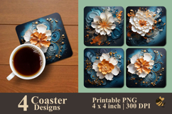 Marble Ink Mandala Flow Coaster Sublimation Design Product Image 1
