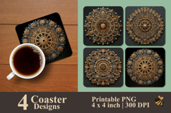 Golden Gear Mandala Coaster Sublimation Design Product Image 1