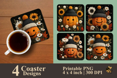Pumpkin And Flower Coaster Sublimation Design Product Image 1