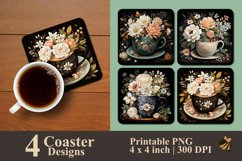 Pretty Cup And Flowers Coaster Sublimation Designs Product Image 1