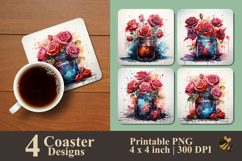 Painting Rose And Jar Coaster Sublimation Design Product Image 1