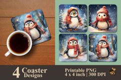 Winter Cute Penguin Coaster Sublimation Designs Product Image 1