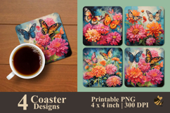Zinnia Butterfly Coaster Sublimation Design Product Image 1