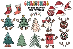 Christmas Groovy Clipart PNG Elements &amp; Seamless Patterns Product Image 2