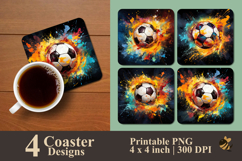 Soccer Ball With Effect Coaster Sublimation Design Product Image 1