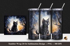 Cat in The Night Tumbler Wrap Sublimation Design 1 Product Image 1