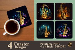Saxophone In The Night City Coaster Sublimation Designs Product Image 1