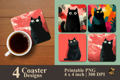Funny Black Cat Coaster Sublimation Design Product Image 1