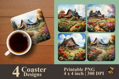 Floral Farm Landscape Coaster Sublimation Design Product Image 1