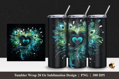 Love Peacock Feather Tumbler Wrap Sublimation Design 1 Product Image 1