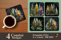 Black Marble Pine Tree Coaster Sublimation Design Product Image 1