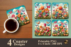 Spring Butterfly And Floral Coaster Sublimation Designs Product Image 1