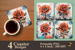 Painting Coral Orange Rose Coaster Sublimation Design Product Image 1