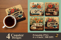 Vintage Coffee Break Coaster Sublimation Design Product Image 1