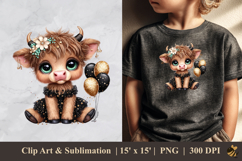 Highland Cow Girl DTF Sublimation Clipart Design 1 Product Image 1
