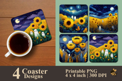Ghostly Sunflower Field Coaster Sublimation Design Product Image 1