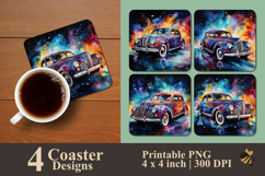 Fantasy Old Car Coaster Sublimation Design Product Image 1