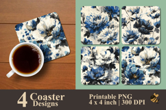 Seamless Brush Flower Coaster Sublimation Design Product Image 1