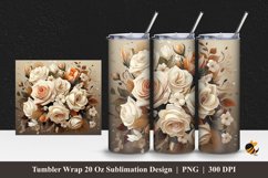 White Mocha Rose Tumbler Wrap Sublimation Design 1 Product Image 1