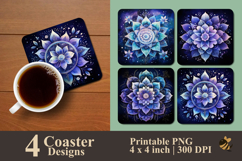 Boho Night Mandala Coaster Sublimation Design Product Image 1