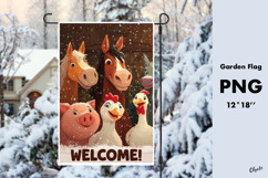 Farmhouse Christmas Garden Flag PNG. Animal Farm PNG Product Image 1