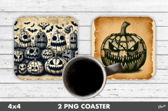 Monster Pumpkin Coaster. Distressed Parchment Coaster PNG Product Image 1