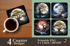 Eternal Moon Tree Coaster Sublimation Design Product Image 1
