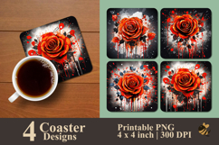 Red Orange Rose Coaster Sublimation Design Product Image 1