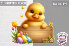 Cute Easter Animal with board Sublimation Design PNG Spring Product Image 1