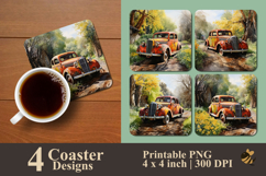 Rusty Old Car Coaster Sublimation Design Product Image 1