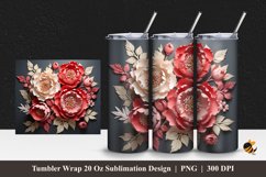 Lovely Peony Tumbler Wrap Sublimation Design 1 Product Image 1