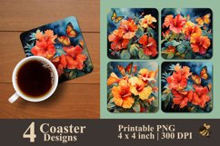 Hibiscus And Butterfly Coaster Sublimation Designs Product Image 1