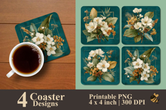 Jasmine Flower With Frame Coaster Sublimation Design Product Image 1