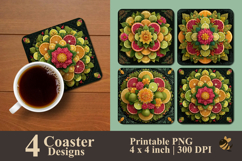 Mandala Citrus Bloom Coaster Sublimation Design Product Image 1