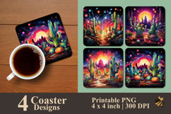 Neon Cactus Coaster Sublimation Design Product Image 1