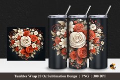 White Orange Floral Tumbler Wrap Sublimation Design 1 Product Image 1
