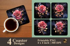 Golden Pink Rose Textured Coaster Sublimation Designs Product Image 1