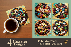 Artistic Coffee Beans Mandala Coaster Sublimation Design Product Image 1