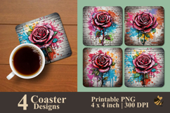 Rose And Brick Illustration Coaster Sublimation Design Product Image 1
