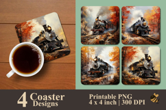 Locomotive Touring Coaster Sublimation Design Product Image 1