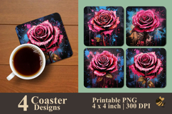 Hot Pink Rose Ink Splash Coaster Sublimation Design Product Image 1